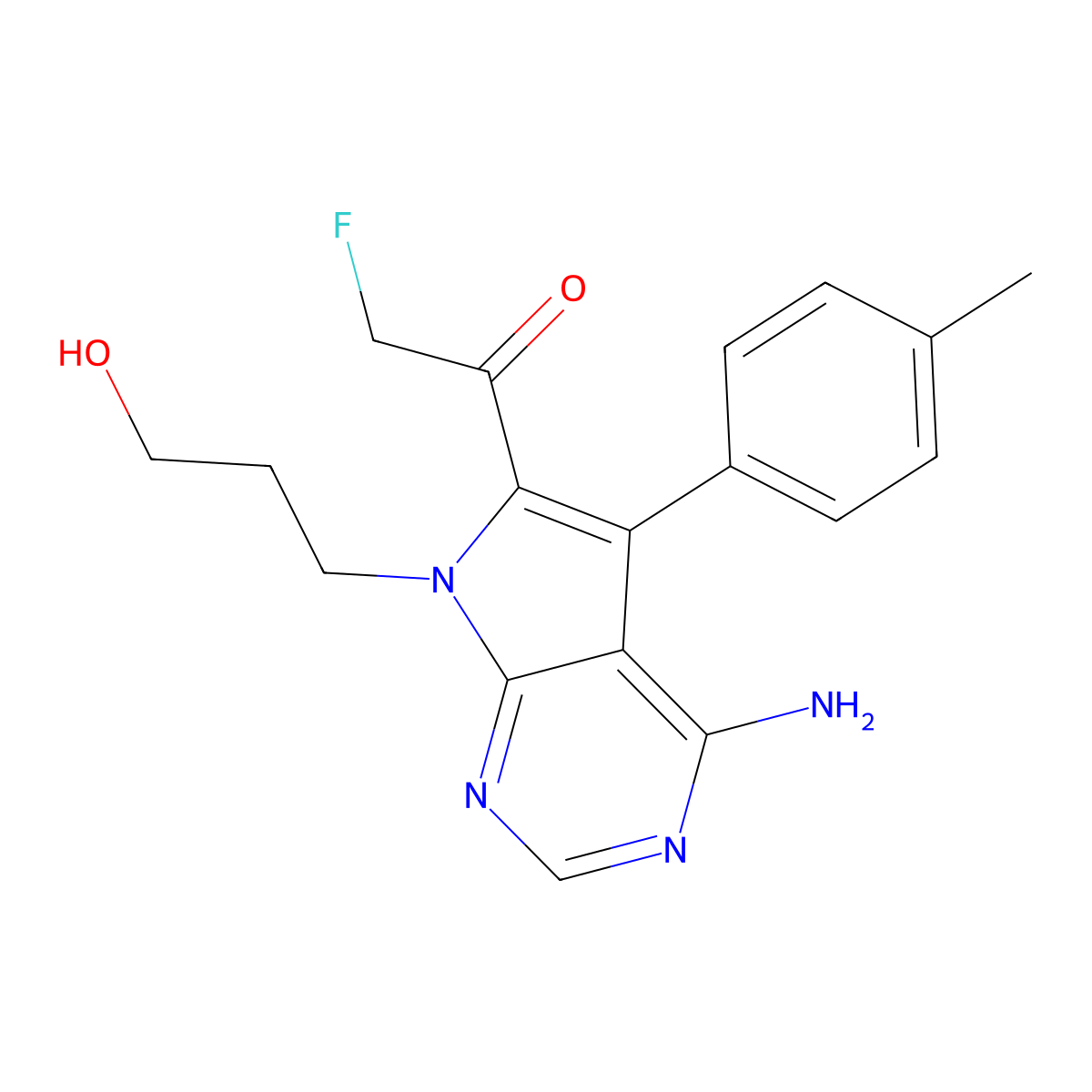 1-(4-amino-7-(3-hydroxypropyl)-5-p-tolyl-7H-pyrrolo(2,3-d)pyrimidin-6-yl)-2-fluoroethanone molecular structure, CAS 821794-92-7