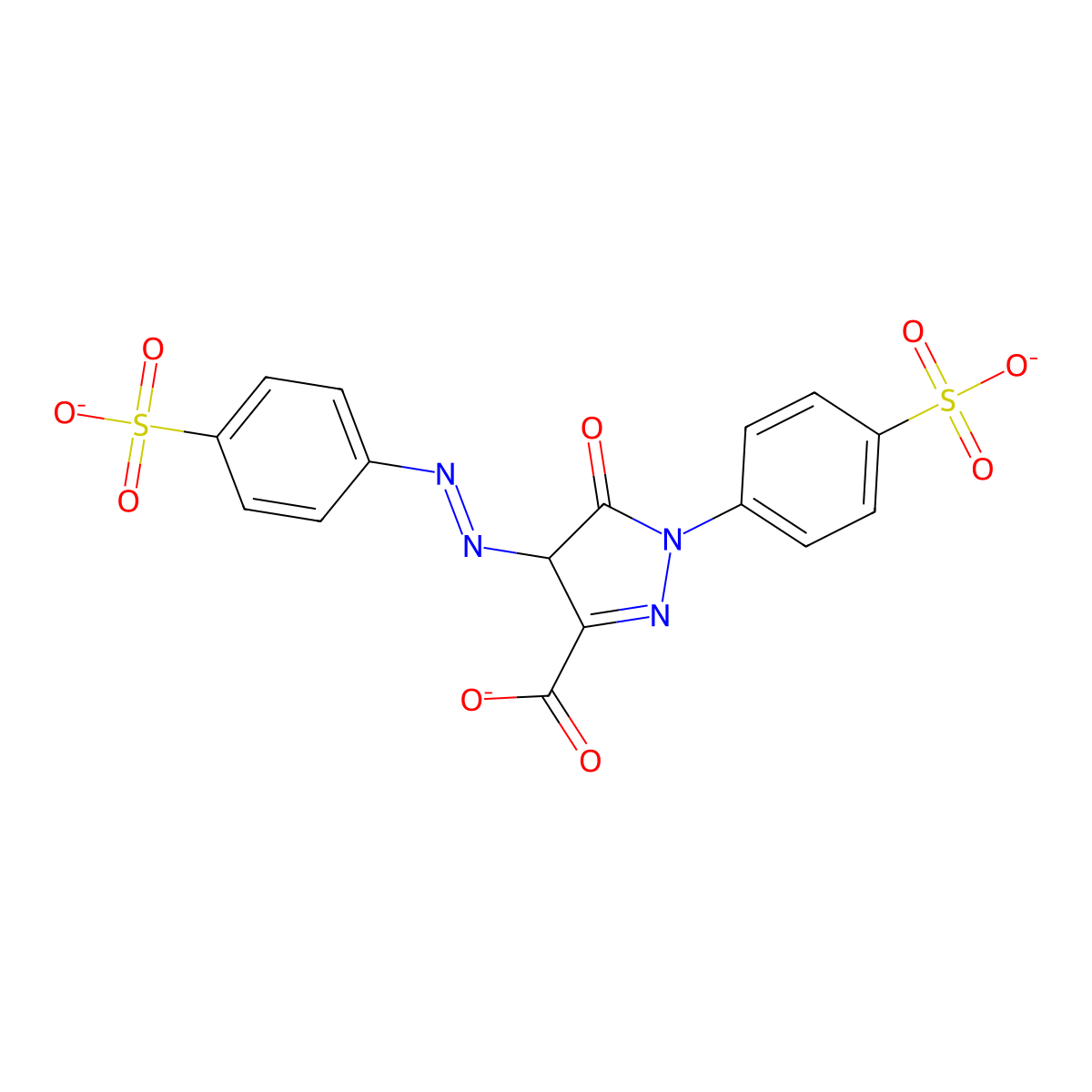5-oxo-1-(4-sulfonatophenyl)-4-[(4-sulfonatophenyl)diazenyl]-4H-pyrazole-3-carboxylate molecular structure, CAS 82182-01-2