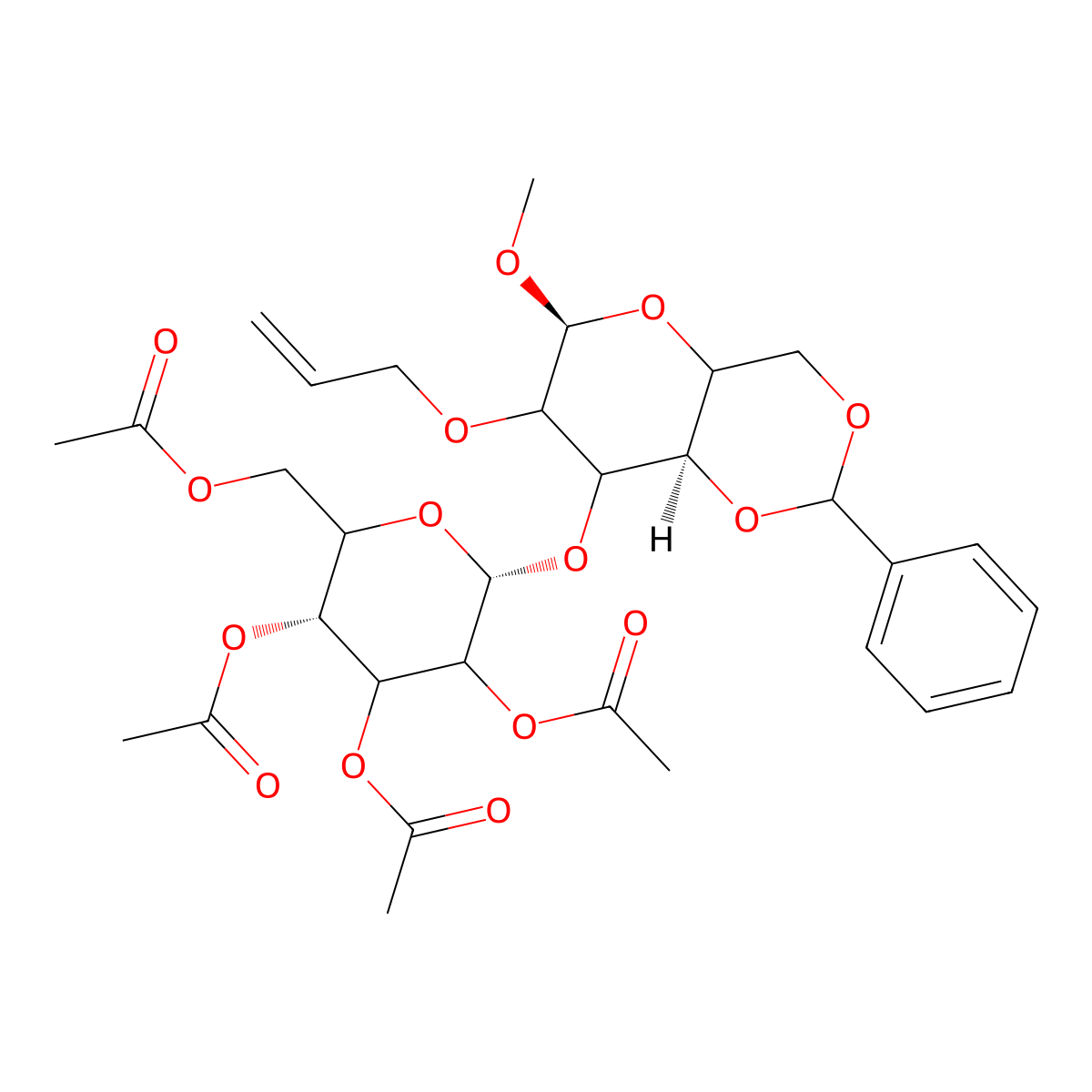 [(3R,6R)-3,4,5-triacetyloxy-6-[[(6S,8aR)-6-methoxy-2-phenyl-7-prop-2-enoxy-4,4a,6,7,8,8a-hexahydropyrano[3,2-d][1,3]dioxin-8-yl]oxy]oxan-2-yl]methyl acetate molecular structure, CAS 82185-93-1