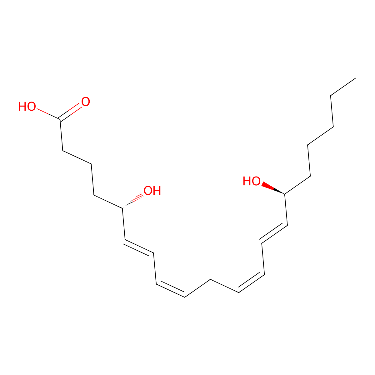 (5S,6E,8Z,11Z,13E,15S)-5,15-Dihydroxy-6,8,11,13-eicosatetraenoic acid molecular structure, CAS 82200-87-1