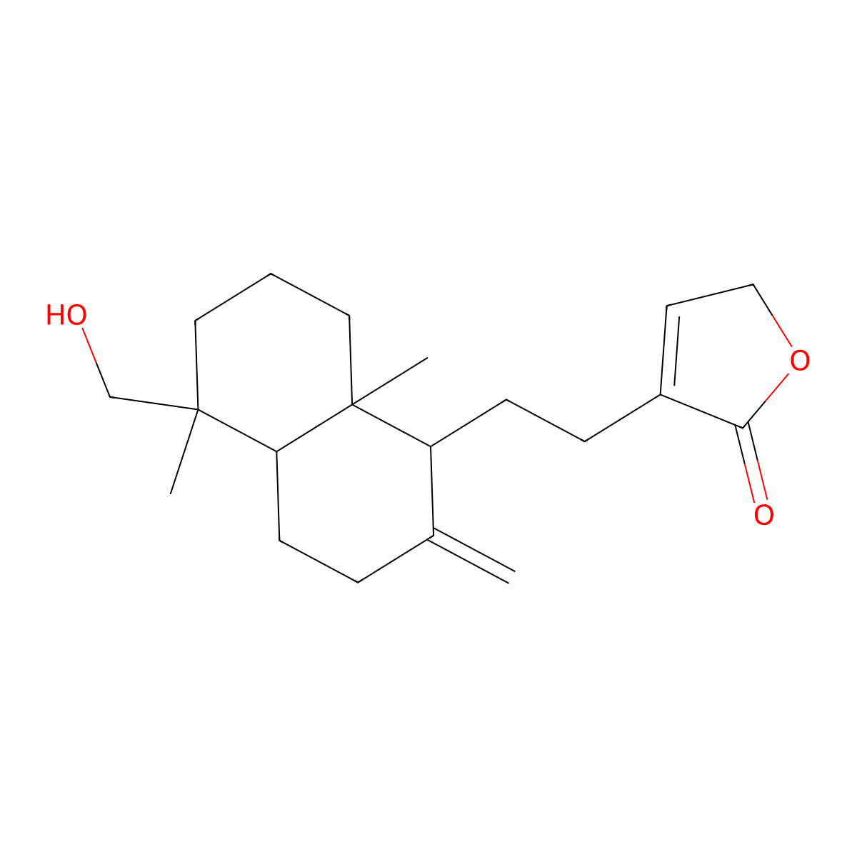 3-(2-((1R,4aS,5R,8aS)-Decahydro-5-(hydroxymethyl)-5,8a-dimethyl-2-methylene-1-naphthalenyl)ethyl)-2(5H)-furanone molecular structure, CAS 82209-74-3