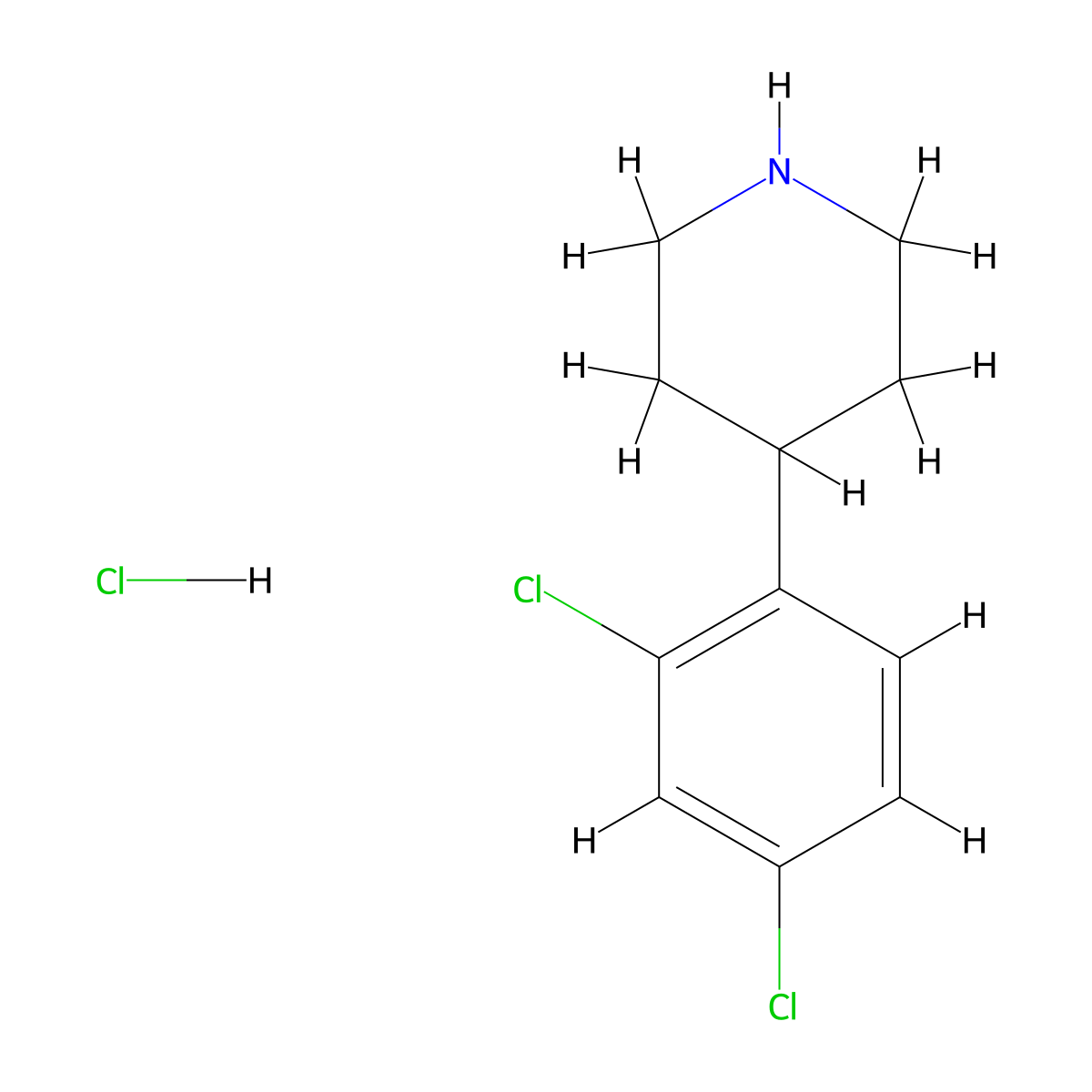 Piperidine, 4-(2,4-dichlorophenyl)-, hydrochloride (1:1) molecular structure, CAS 82211-96-9