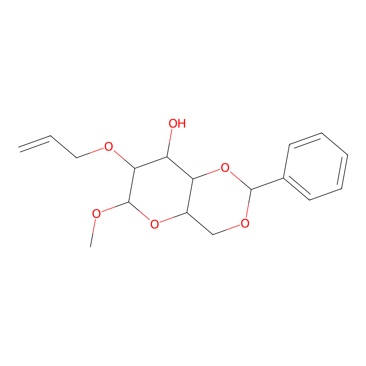 6-Methoxy-2-phenyl-7-prop-2-enoxy-4,4a,6,7,8,8a-hexahydropyrano[3,2-d][1,3]dioxin-8-ol molecular structure, CAS 82228-09-9