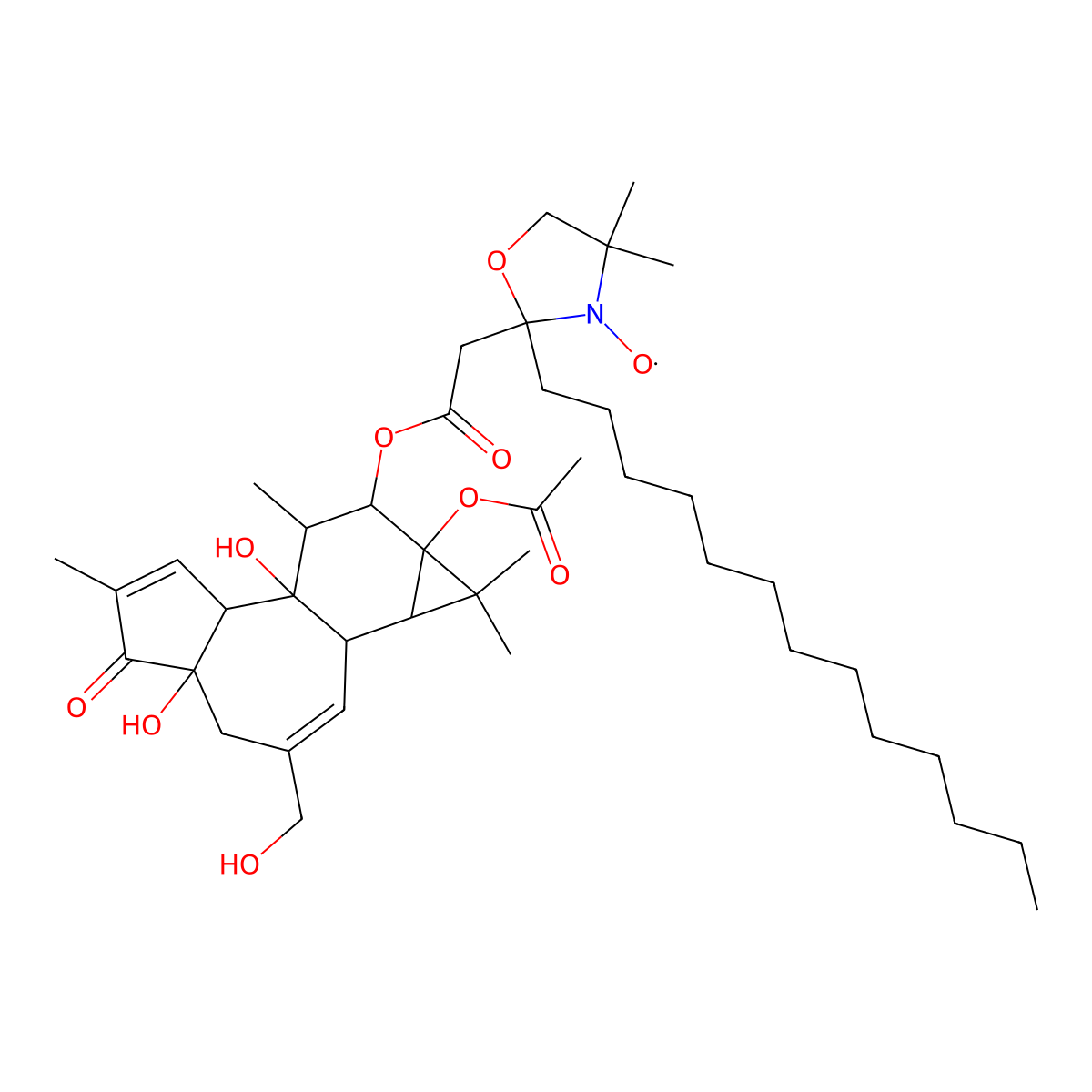 2-(2-((9a-(Acetyloxy)-1a,1b,4,4a,5,7a,7b,8,9,9a-decahydro-4a,7b-dihydroxy-3-(hydroxymethyl)-1,1,6,8-tetramethyl-5-oxo-1H-cyclopropa(3,4)benz(1,2-e)azulen-9-yl)oxy)-2-oxoethyl)-4,4-dimethyl-2-tridecyl-3-oxazolidinyloxy molecular structure, CAS 82245-38-3