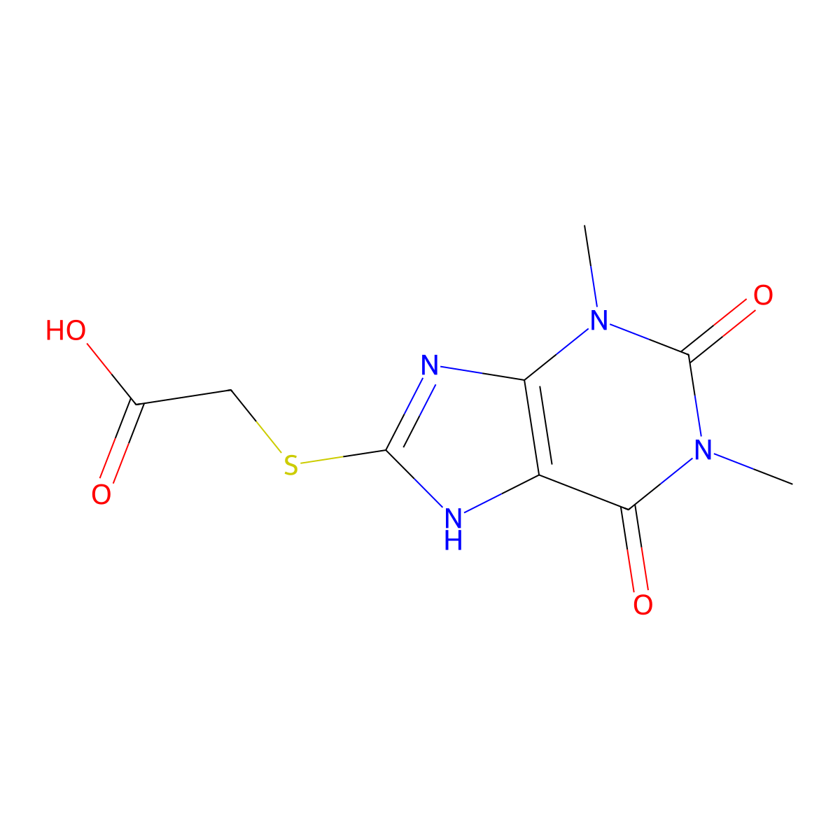2-[(1,3-dimethyl-2,6-dioxo-2,3,6,9-tetrahydro-1H-purin-8-yl)sulfanyl]acetic acid molecular structure, CAS 82331-12-2