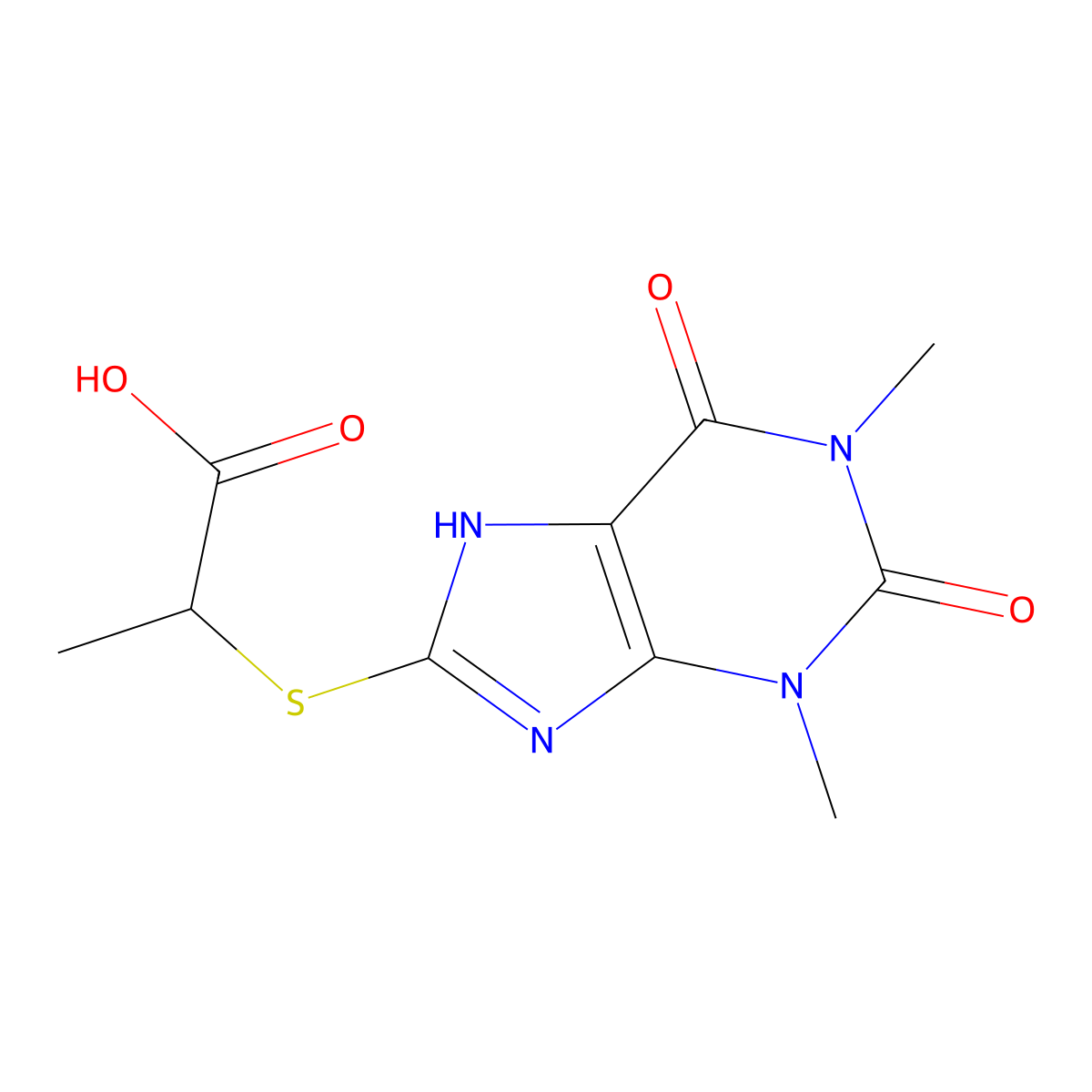 2-[(1,3-dimethyl-2,6-dioxo-2,3,6,7-tetrahydro-1H-purin-8-yl)sulfanyl]propanoic acid molecular structure, CAS 82331-13-3