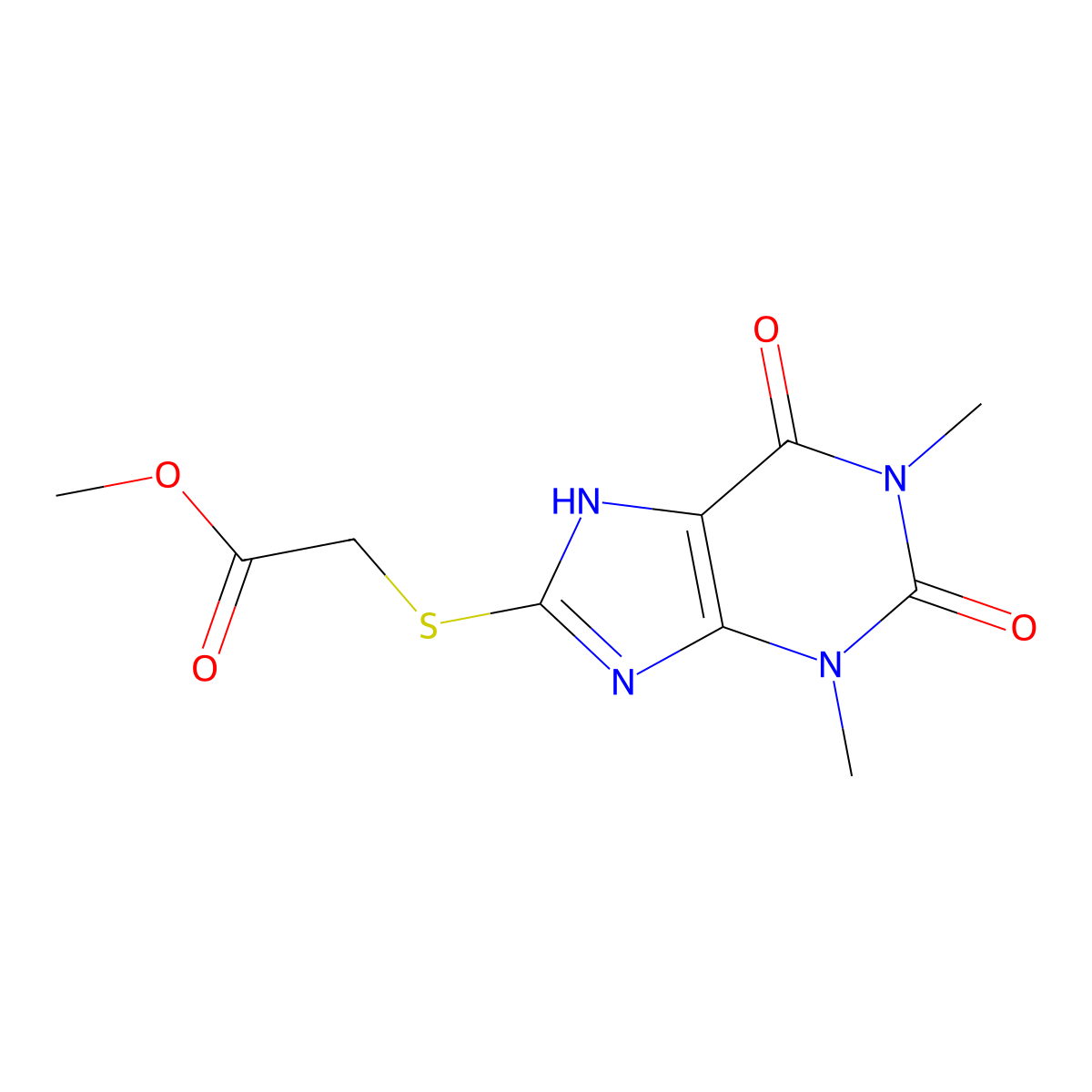 Methyl 2-[(1,3-dimethyl-2,6-dioxo-7H-purin-8-yl)sulfanyl]acetate molecular structure, CAS 82331-14-4