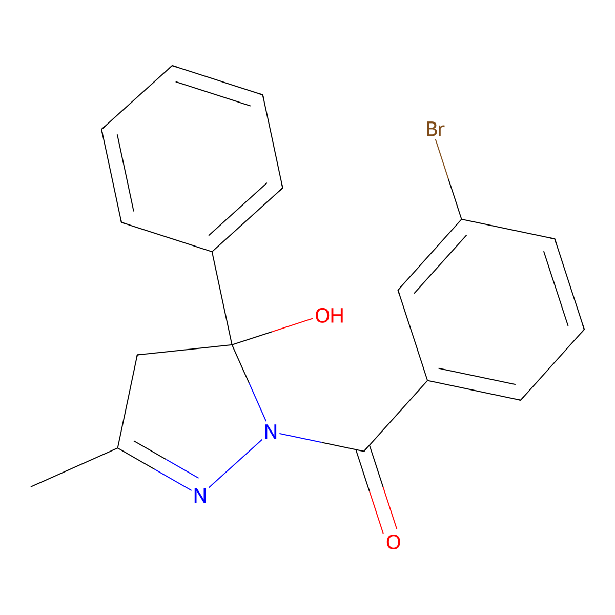 (3-bromophenyl)-(5-hydroxy-3-methyl-5-phenyl-4H-pyrazol-1-yl)methanone molecular structure, CAS 82366-03-8