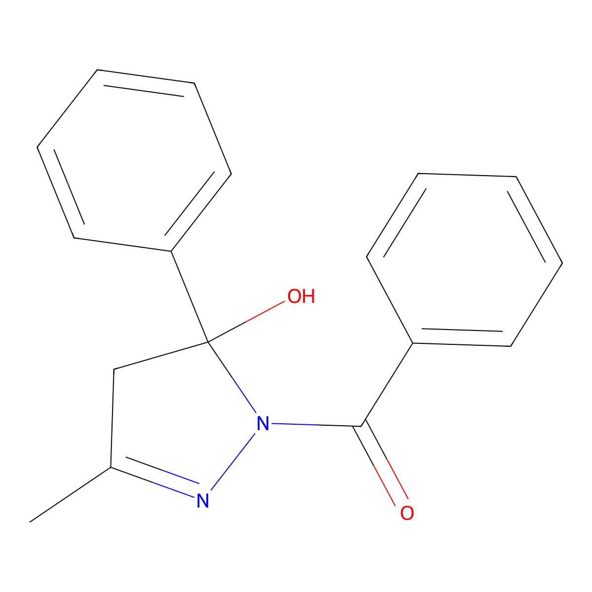 1H-Pyrazol-5-ol, 1-benzoyl-4,5-dihydro-3-methyl-5-phenyl- molecular structure, CAS 82366-05-0