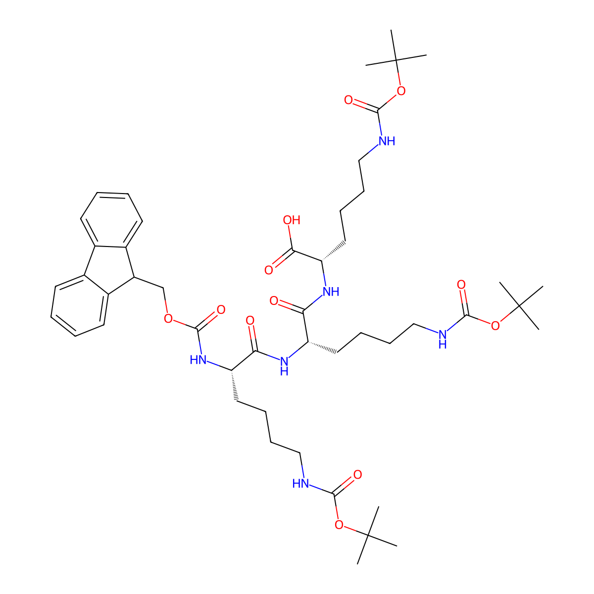 N2-(N2-(N2-(((9H-Fluoren-9-yl)methoxy)carbonyl)-N6-(tert-butoxycarbonyl)-L-lysyl)-N6-(tert-butoxycarbonyl)-L-lysyl)-N6-(tert-butoxycarbonyl)-L-lysine molecular structure, CAS 823780-45-6
