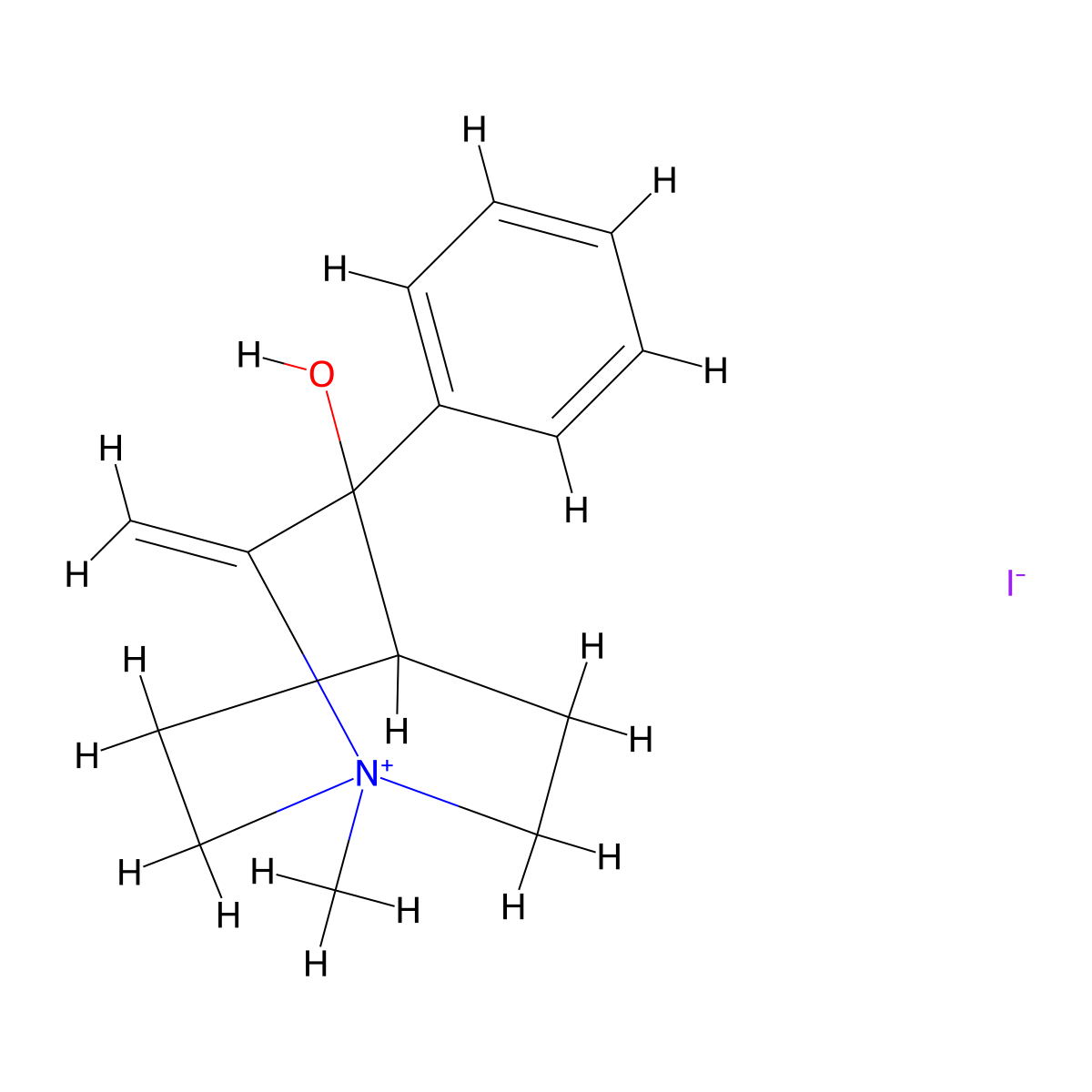 Quinuclidinium, 3-hydroxy-1-methyl-2-methylene-3-phenyl-, iodide molecular structure, CAS 82380-38-9