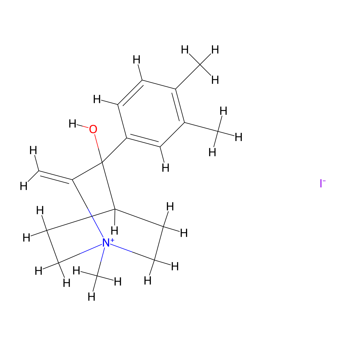 Quinuclidinium, 3-hydroxy-1-methyl-2-methylene-3-(3,4-xylyl)-, iodide molecular structure, CAS 82380-46-9