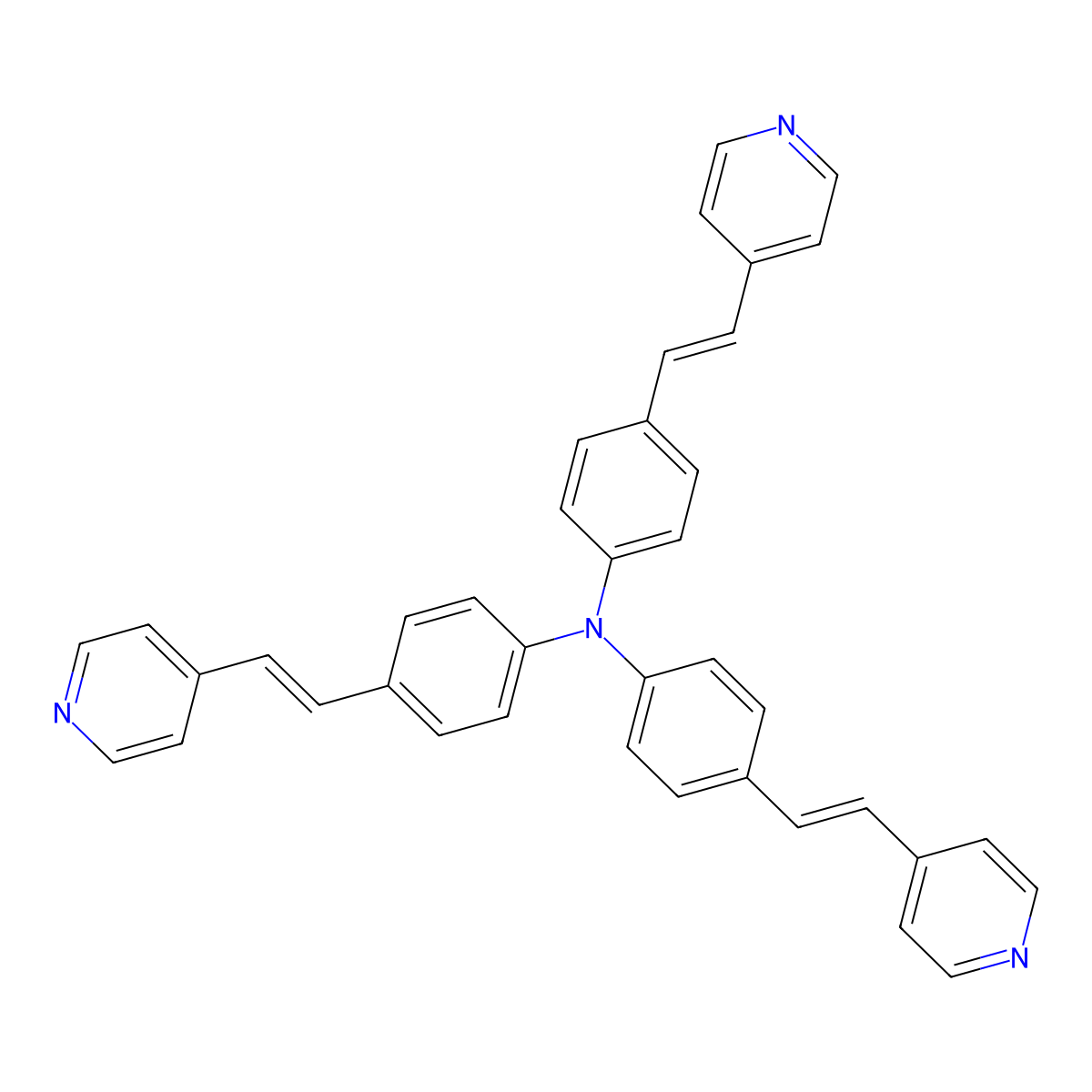 Tris(4-(2-(pyridin-4-yl)vinyl)phenyl)amine molecular structure, CAS 823817-69-2