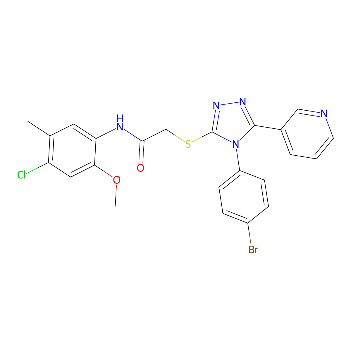 2-{[4-(4-bromophenyl)-5-(pyridin-3-yl)-4H-1,2,4-triazol-3-yl]sulfanyl}-N-(4-chloro-2-methoxy-5-methylphenyl)acetamide molecular structure, CAS 823823-03-6