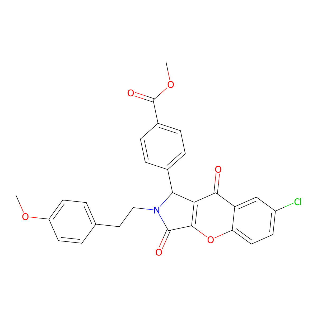 Methyl 4-{7-chloro-2-[2-(4-methoxyphenyl)ethyl]-3,9-dioxo-1,2,3,9-tetrahydrochromeno[2,3-c]pyrrol-1-yl}benzoate molecular structure, CAS 823823-11-6