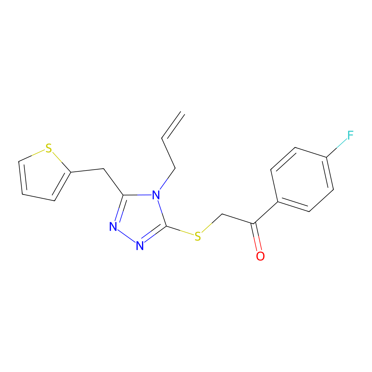1-(4-Fluorophenyl)-2-[[4-prop-2-enyl-5-(thiophen-2-ylmethyl)-1,2,4-triazol-3-yl]sulfanyl]ethanone molecular structure, CAS 823823-32-1