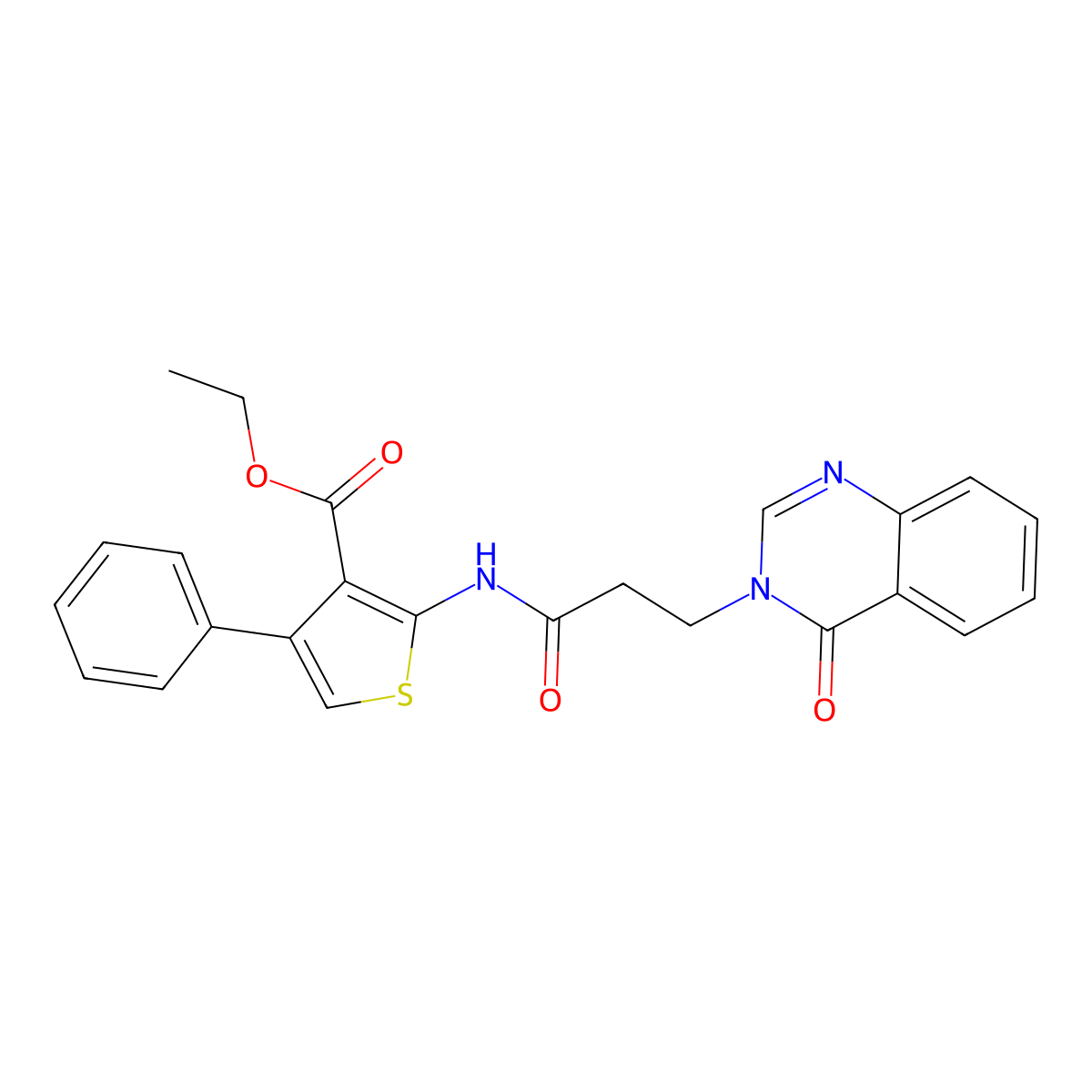 ethyl 2-{[3-(4-oxoquinazolin-3(4H)-yl)propanoyl]amino}-4-phenylthiophene-3-carboxylate molecular structure, CAS 823825-23-6