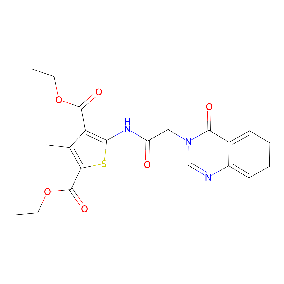 diethyl 3-methyl-5-{[(4-oxoquinazolin-3(4H)-yl)acetyl]amino}thiophene-2,4-dicarboxylate molecular structure, CAS 823825-31-6