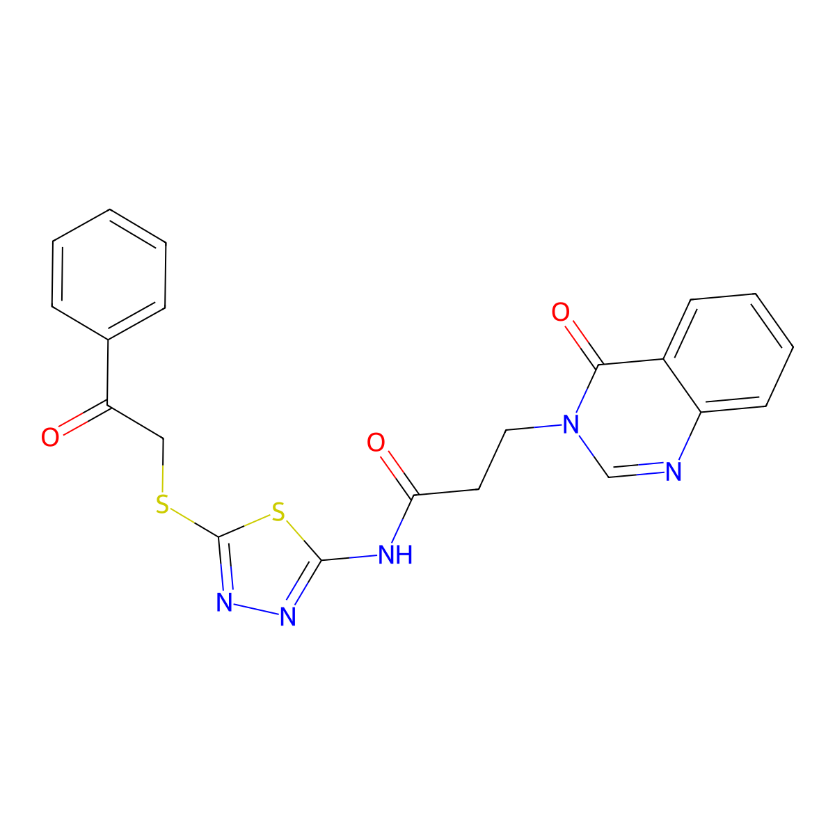 3-(4-oxoquinazolin-3-yl)-N-(5-phenacylsulfanyl-1,3,4-thiadiazol-2-yl)propanamide molecular structure, CAS 823825-37-2