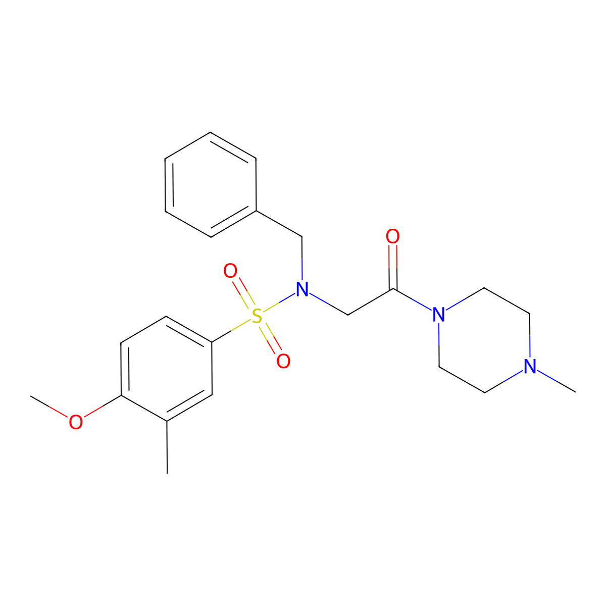 N-benzyl-4-methoxy-3-methyl-N-[2-(4-methylpiperazin-1-yl)-2-oxoethyl]benzenesulfonamide molecular structure, CAS 823825-49-6