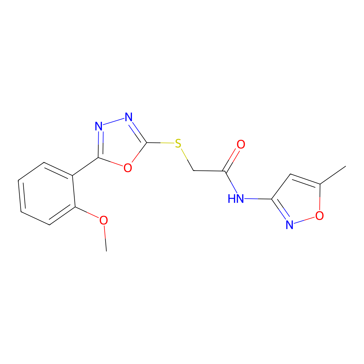 2-((5-(2-methoxyphenyl)-1,3,4-oxadiazol-2-yl)thio)-N-(5-methylisoxazol-3-yl)acetamide molecular structure, CAS 823825-58-7