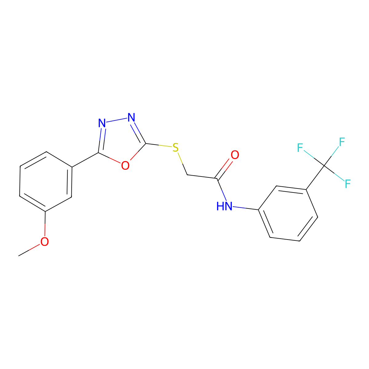 2-[[5-(3-methoxyphenyl)-1,3,4-oxadiazol-2-yl]sulfanyl]-N-[3-(trifluoromethyl)phenyl]acetamide molecular structure, CAS 823825-59-8