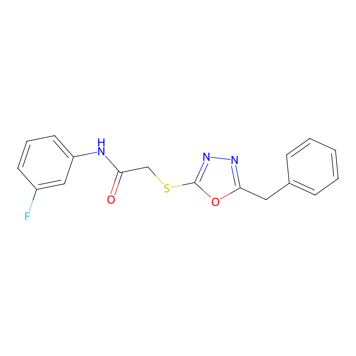 2-[(5-benzyl-1,3,4-oxadiazol-2-yl)sulfanyl]-N-(3-fluorophenyl)acetamide molecular structure, CAS 823825-60-1