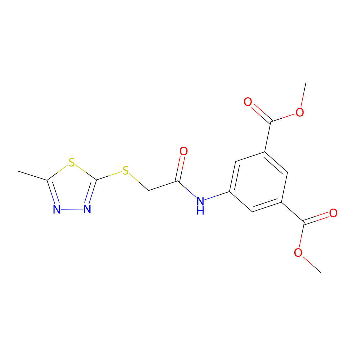Dimethyl 5-({[(5-methyl-1,3,4-thiadiazol-2-yl)sulfanyl]acetyl}amino)isophthalate molecular structure, CAS 823825-63-4