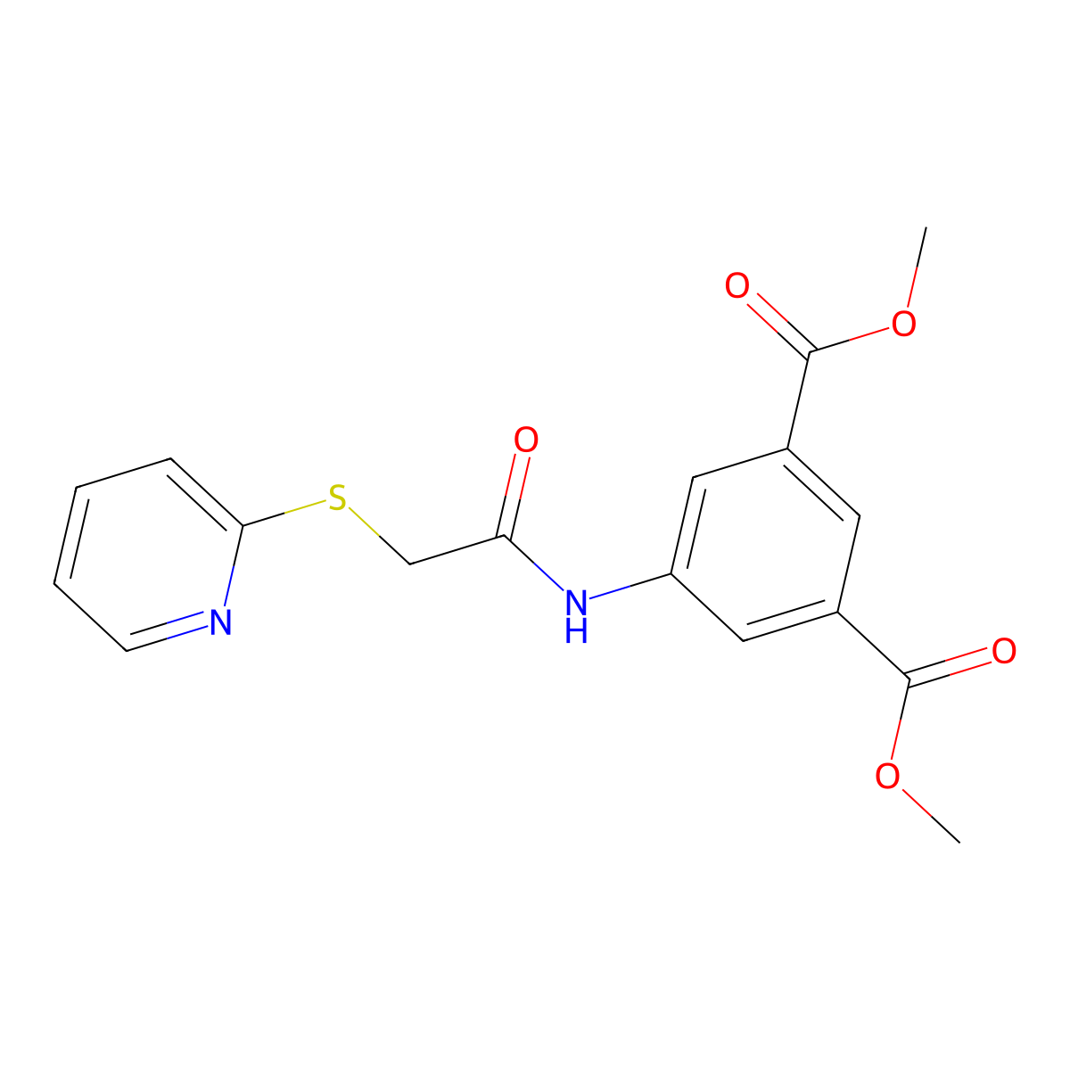 Dimethyl 5-{[(2-pyridinylsulfanyl)acetyl]amino}isophthalate molecular structure, CAS 823825-67-8