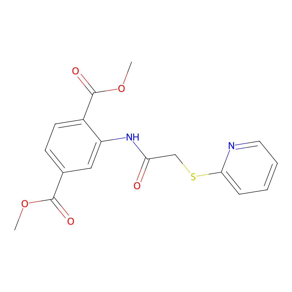 Dimethyl 2-{[(2-pyridinylthio)acetyl]amino}terephthalate molecular structure, CAS 823825-69-0