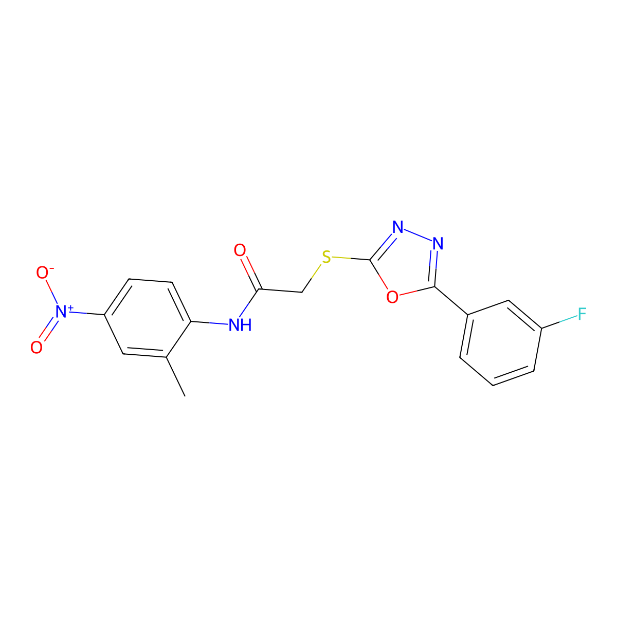2-[[5-(3-fluorophenyl)-1,3,4-oxadiazol-2-yl]sulfanyl]-N-(2-methyl-4-nitrophenyl)acetamide molecular structure, CAS 823825-72-5