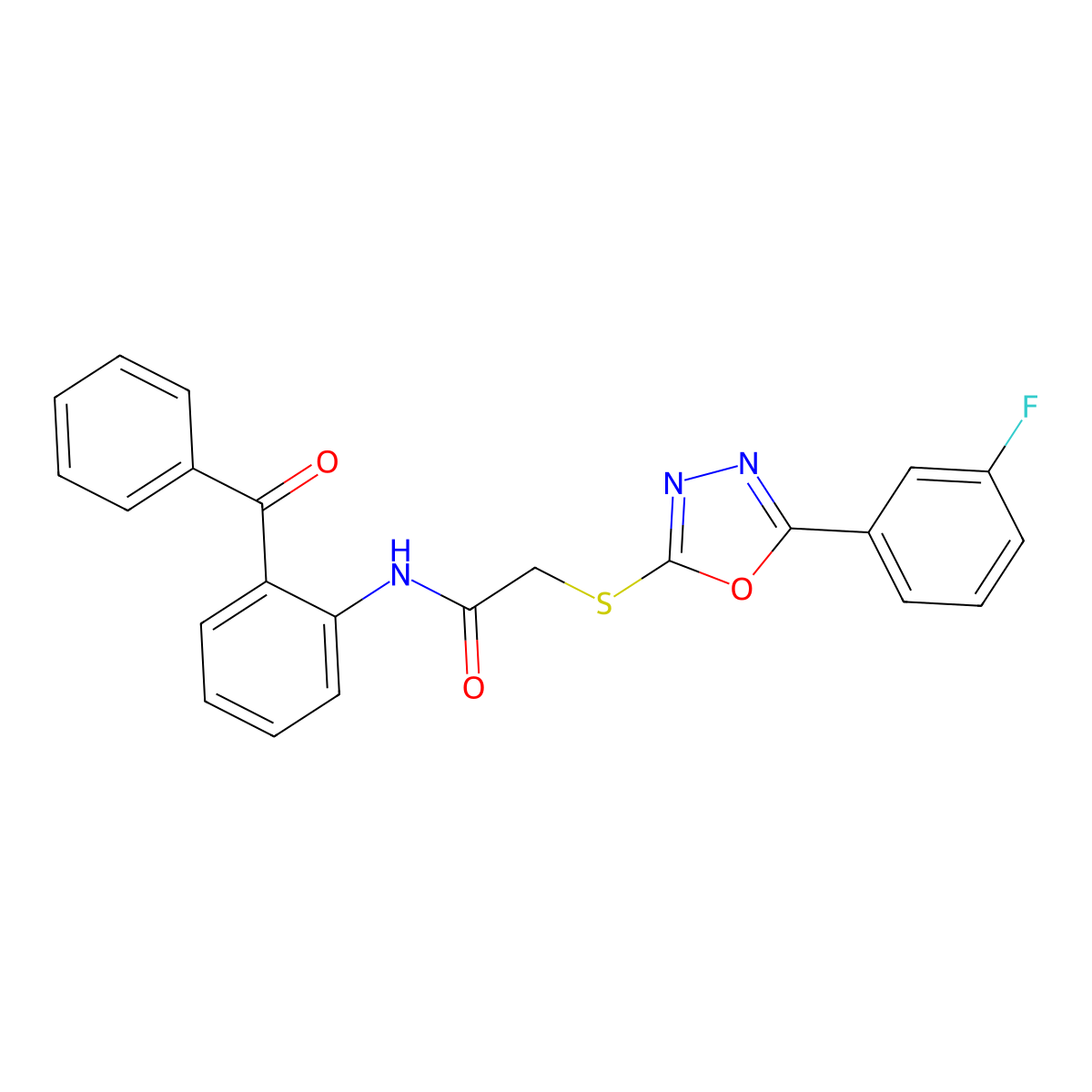 N-(2-benzoylphenyl)-2-[[5-(3-fluorophenyl)-1,3,4-oxadiazol-2-yl]sulfanyl]acetamide molecular structure, CAS 823825-73-6