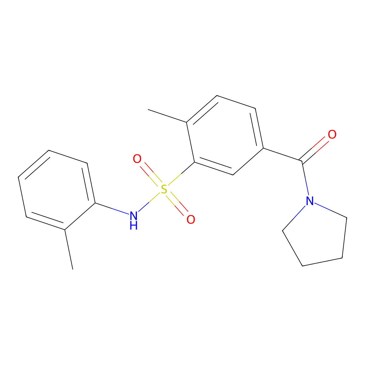 2-methyl-N-(2-methylphenyl)-5-(pyrrolidine-1-carbonyl)benzenesulfonamide molecular structure, CAS 823826-68-2