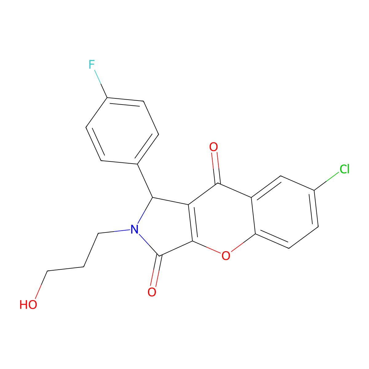 7-chloro-1-(4-fluorophenyl)-2-(3-hydroxypropyl)-1H-chromeno[2,3-c]pyrrole-3,9-dione molecular structure, CAS 823827-26-5