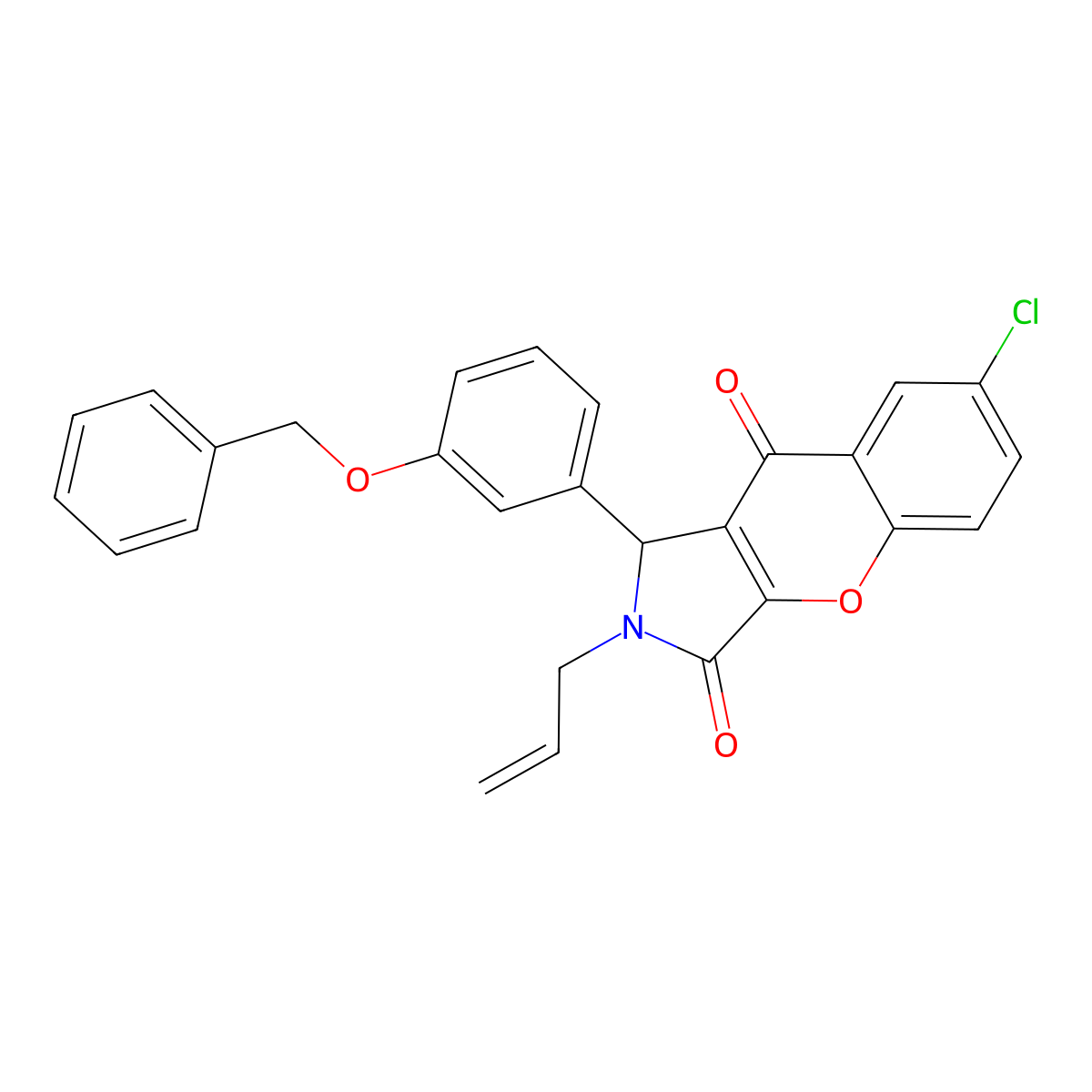 7-chloro-1-(3-phenylmethoxyphenyl)-2-prop-2-enyl-1H-chromeno[2,3-c]pyrrole-3,9-dione molecular structure, CAS 823827-27-6