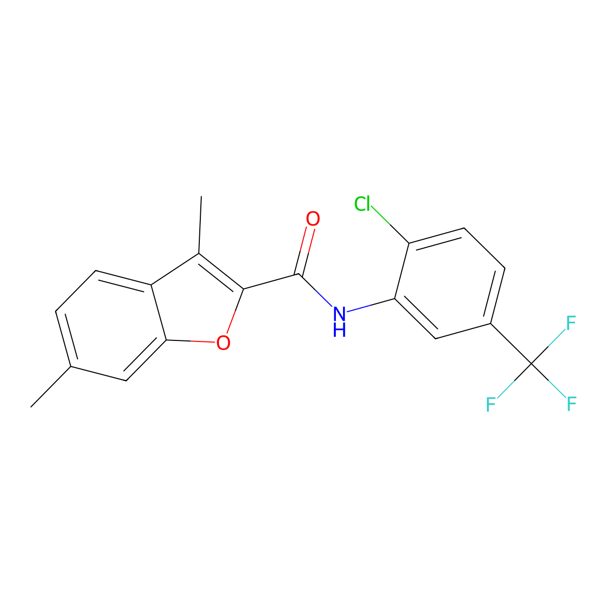 N-[2-chloro-5-(trifluoromethyl)phenyl]-3,6-dimethyl-1-benzofuran-2-carboxamide molecular structure, CAS 823827-31-2