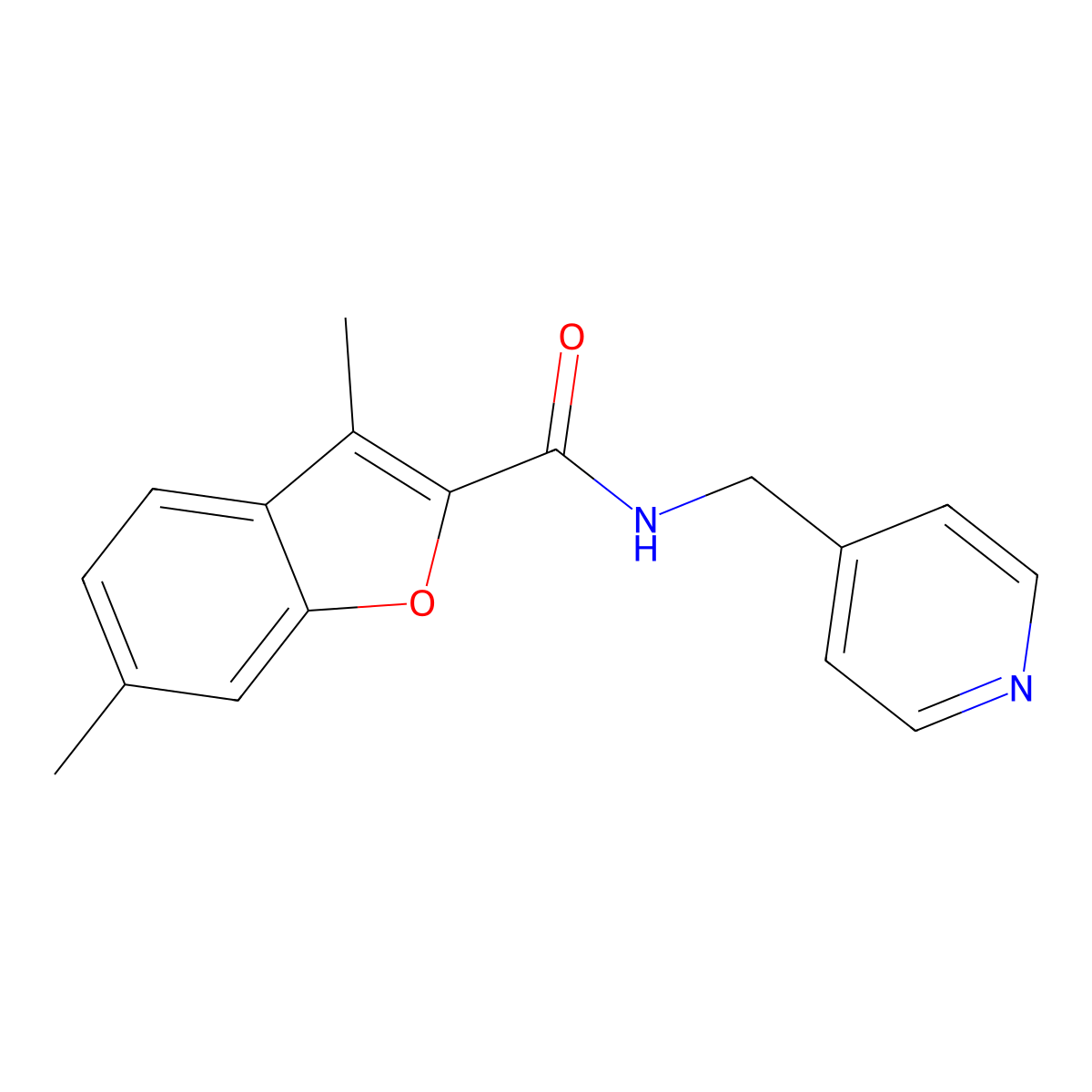 3,6-dimethyl-N-(pyridin-4-ylmethyl)-1-benzofuran-2-carboxamide molecular structure, CAS 823827-33-4