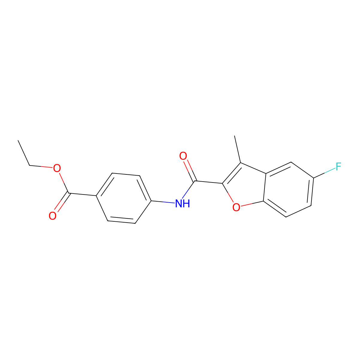 Ethyl 4-{[(5-fluoro-3-methyl-1-benzofuran-2-yl)carbonyl]amino}benzoate molecular structure, CAS 823827-38-9