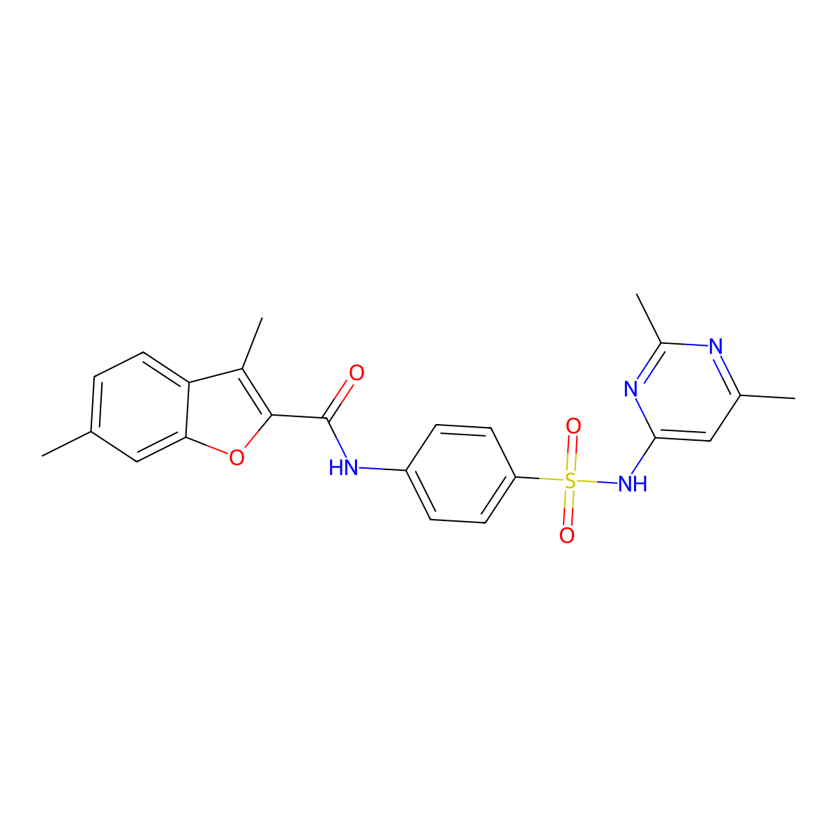 N-{4-[(2,6-dimethylpyrimidin-4-yl)sulfamoyl]phenyl}-3,6-dimethyl-1-benzofuran-2-carboxamide molecular structure, CAS 823827-47-0