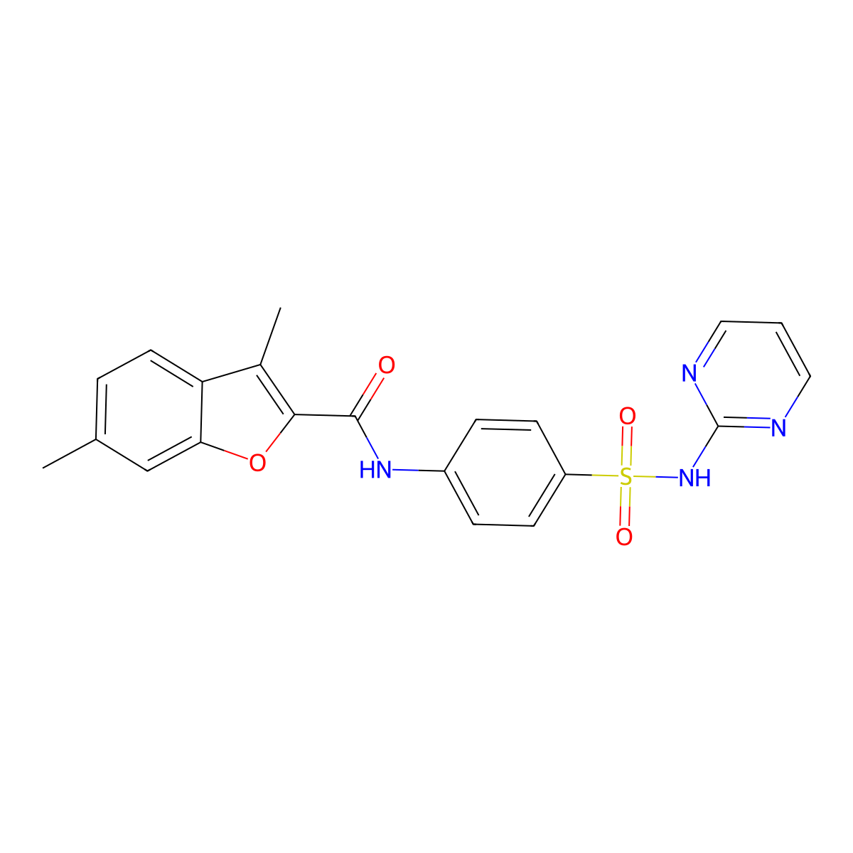 3,6-dimethyl-N-[4-(pyrimidin-2-ylsulfamoyl)phenyl]-1-benzofuran-2-carboxamide molecular structure, CAS 823827-48-1