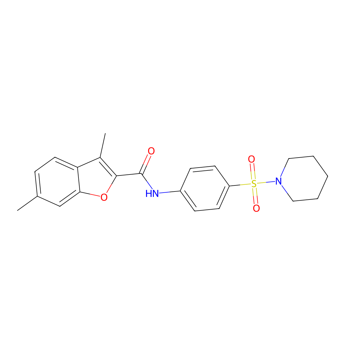3,6-dimethyl-N-[4-(piperidin-1-ylsulfonyl)phenyl]-1-benzofuran-2-carboxamide molecular structure, CAS 823827-50-5