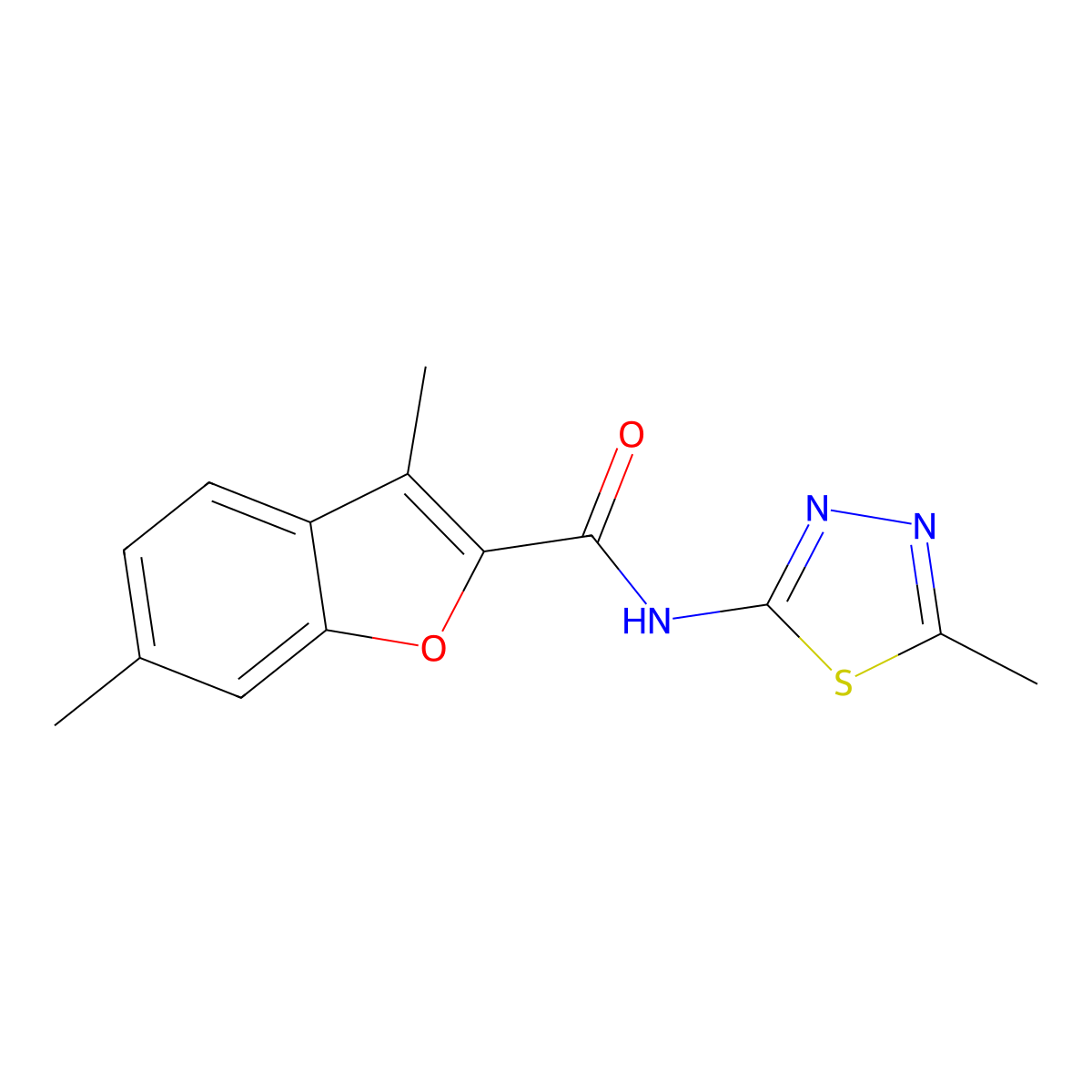 3,6-dimethyl-N-(5-methyl-1,3,4-thiadiazol-2-yl)-1-benzofuran-2-carboxamide molecular structure, CAS 823827-56-1