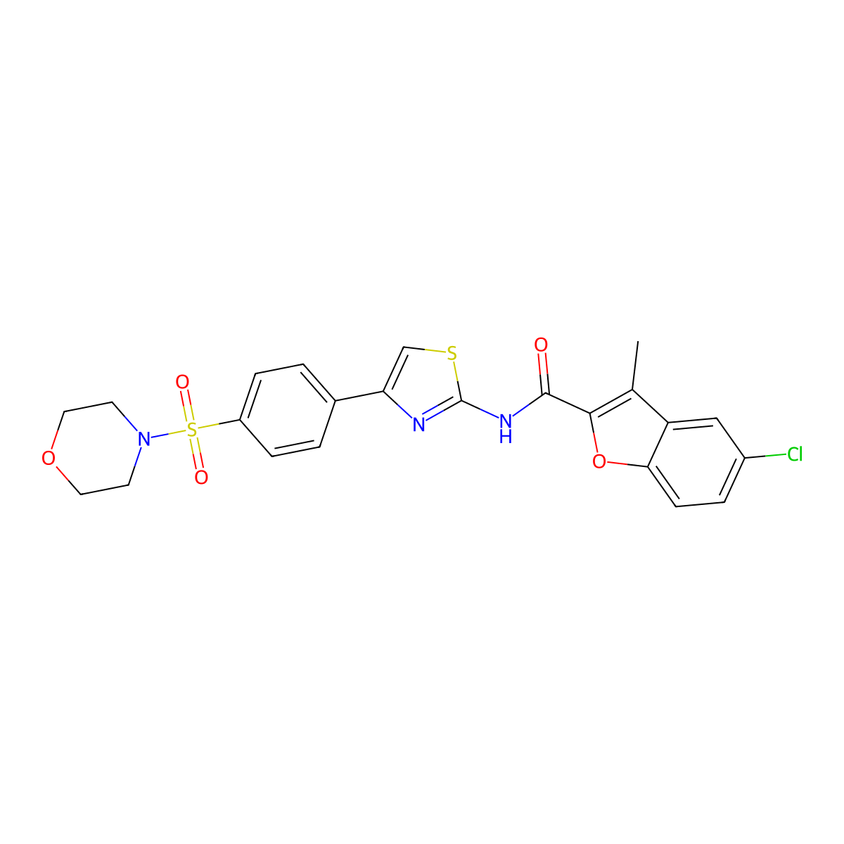 5-chloro-3-methyl-N-[4-(4-morpholin-4-ylsulfonylphenyl)-1,3-thiazol-2-yl]-1-benzofuran-2-carboxamide molecular structure, CAS 823827-58-3