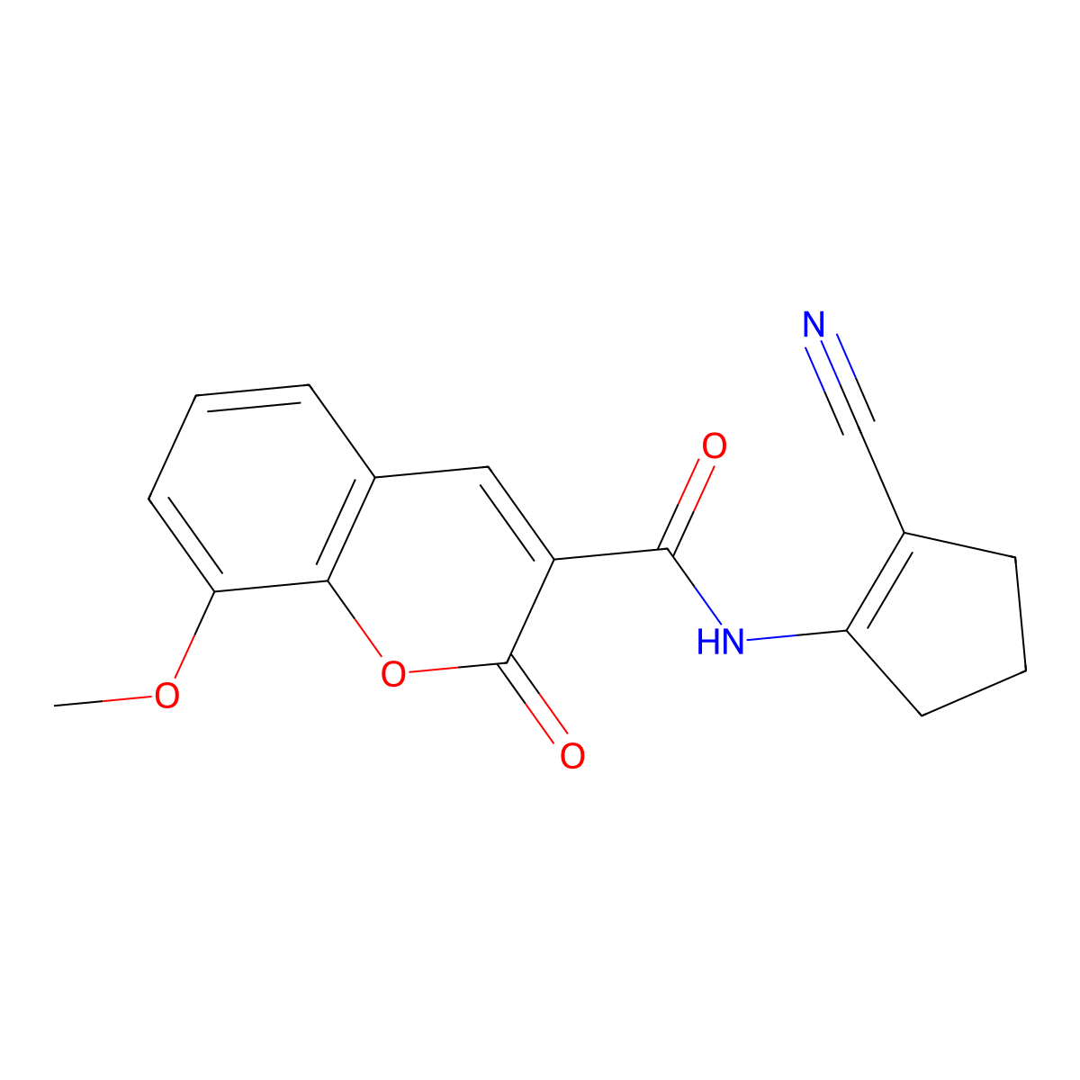 N-(2-cyanocyclopent-1-en-1-yl)-8-methoxy-2-oxo-2H-chromene-3-carboxamide molecular structure, CAS 823827-67-4