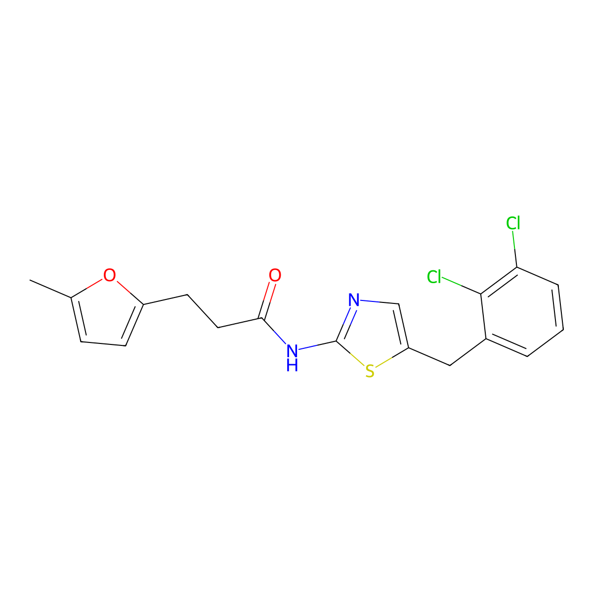 N-[5-[(2,3-dichlorophenyl)methyl]-1,3-thiazol-2-yl]-3-(5-methylfuran-2-yl)propanamide molecular structure, CAS 823827-83-4