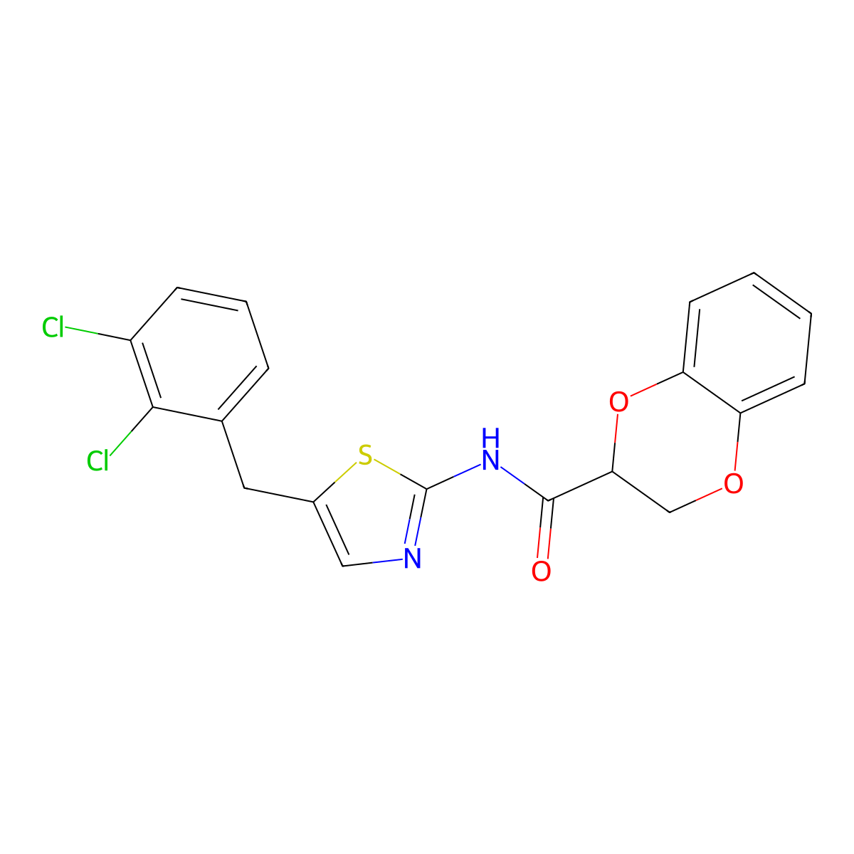 N-[5-[(2,3-dichlorophenyl)methyl]-1,3-thiazol-2-yl]-2,3-dihydro-1,4-benzodioxine-3-carboxamide molecular structure, CAS 823827-84-5