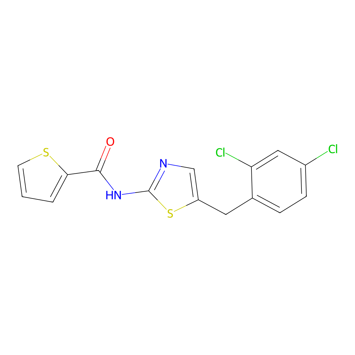 N-[5-[(2,4-dichlorophenyl)methyl]-1,3-thiazol-2-yl]thiophene-2-carboxamide molecular structure, CAS 823827-87-8