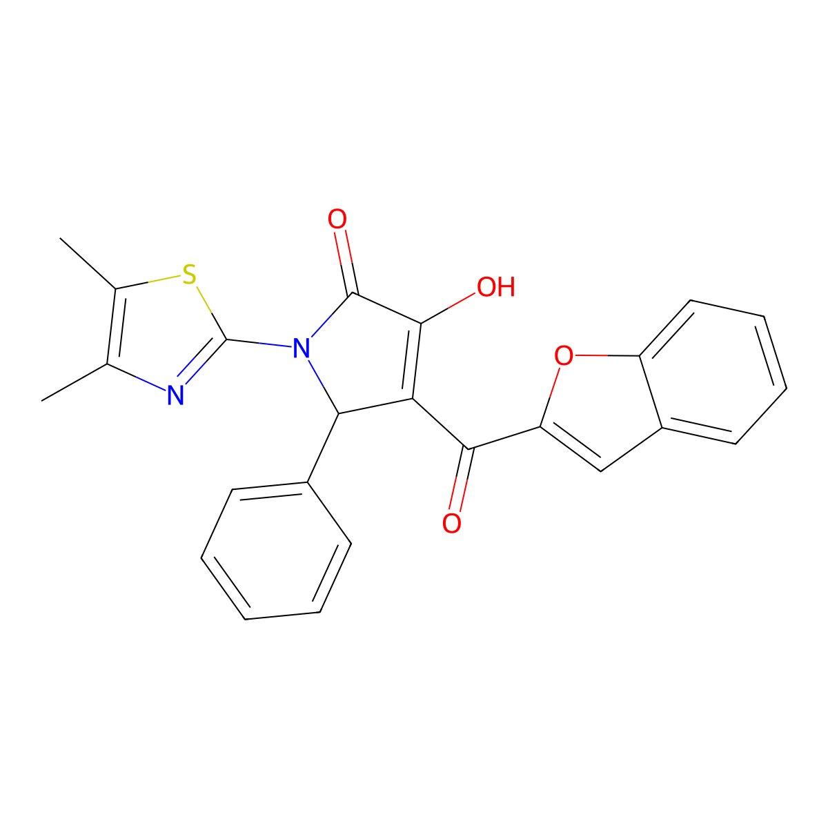 4-(benzofuran-2-carbonyl)-1-(4,5-dimethylthiazol-2-yl)-3-hydroxy-5-phenyl-1H-pyrrol-2(5H)-one molecular structure, CAS 823827-97-0
