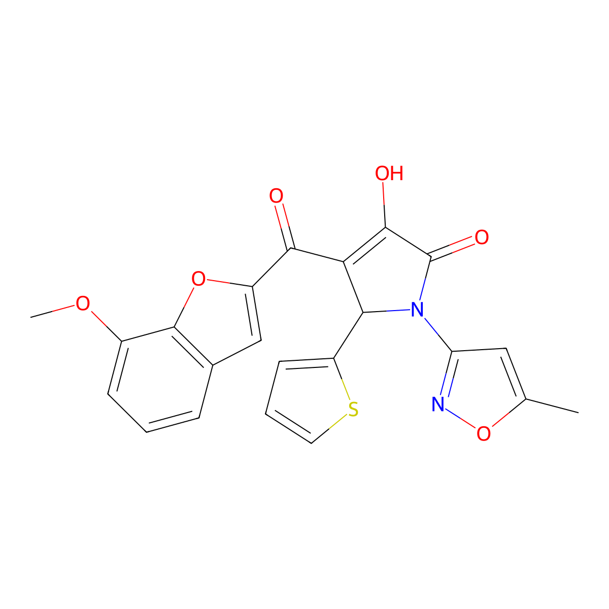 3-hydroxy-4-(7-methoxybenzofuran-2-carbonyl)-1-(5-methylisoxazol-3-yl)-5-(thiophen-2-yl)-1H-pyrrol-2(5H)-one molecular structure, CAS 823828-03-1