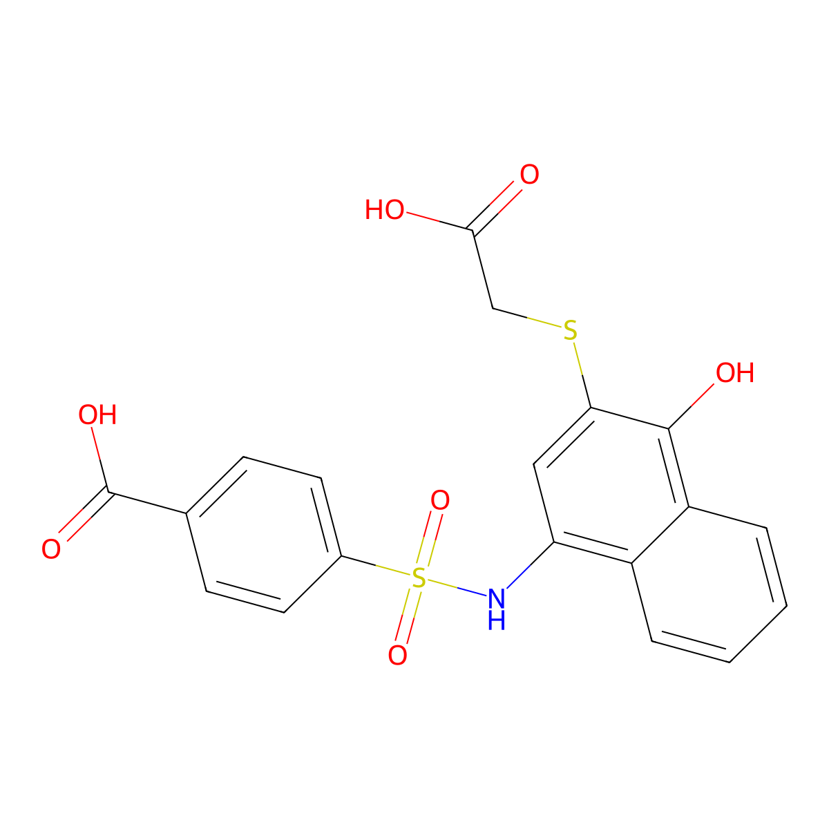 4-((3-(Carboxymethylsulfanyl)-4-hydroxy-1-naphthyl)sulfamoyl)benzoic acid molecular structure, CAS 823828-18-8